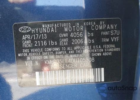 2013 Hyundai Elantra Gt z USA, uszkodzony, nr VIN KMHD35LE4DU105308